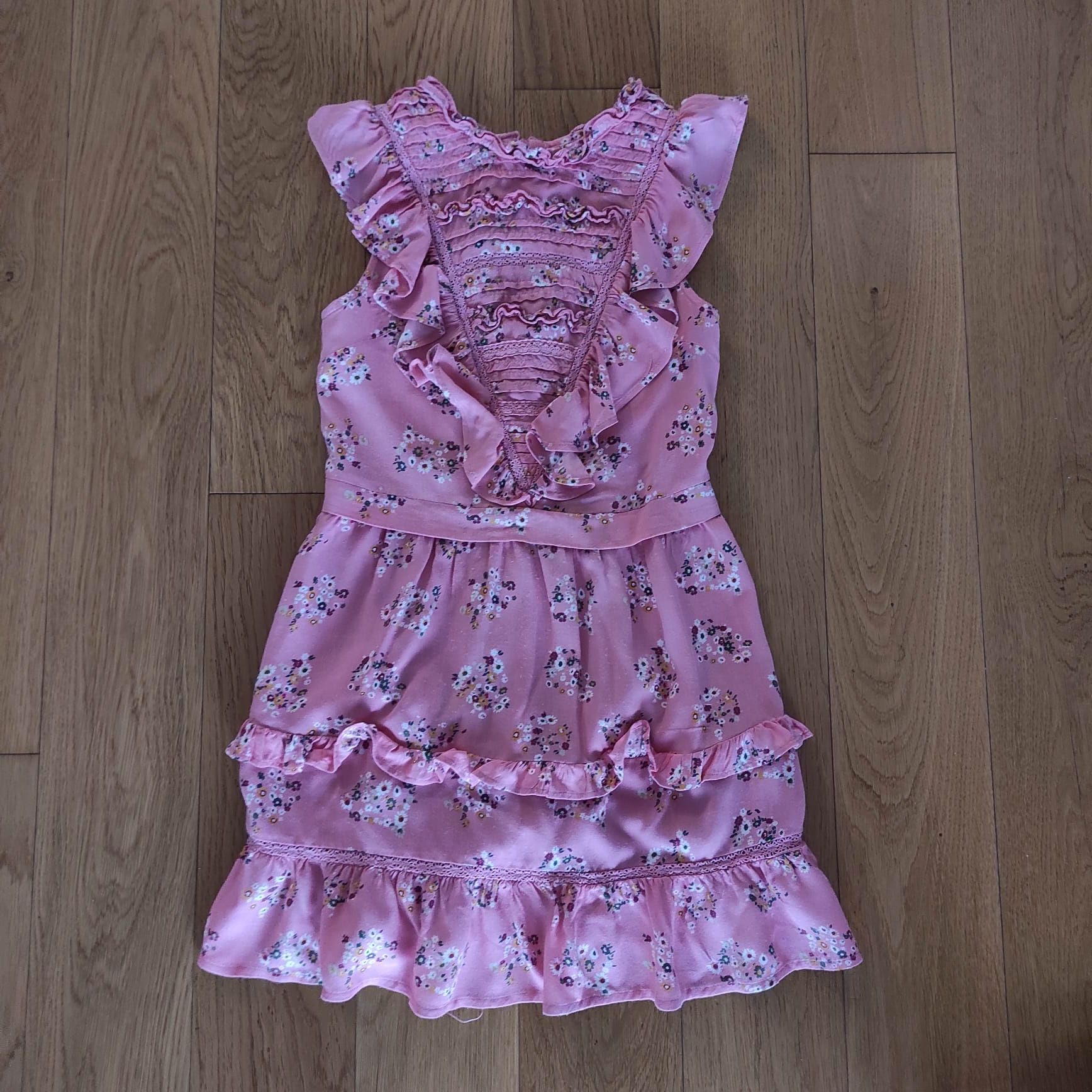 122 M&S sukienka różowa w kwiatuszki falbanki boho