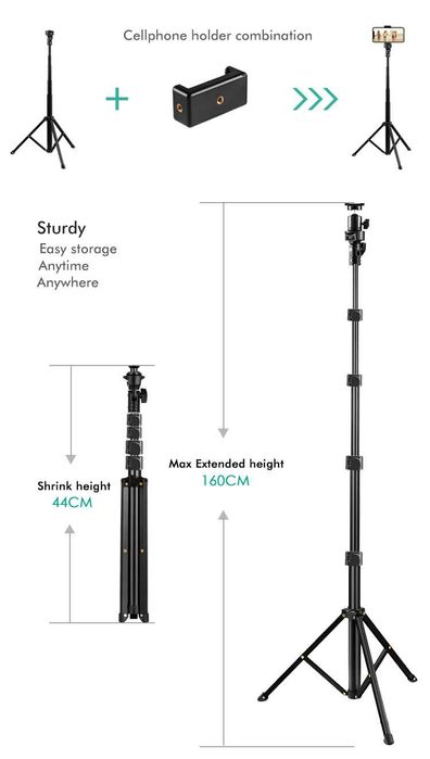 Selfie ring light 21cm luz para selfies perfeitas LED tripé 160cm