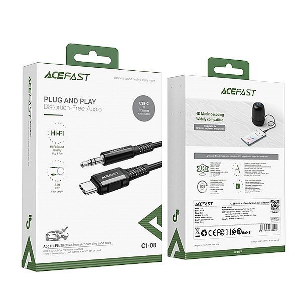 Acefast kabel audio Usb Typ C - 3,5mm mini jack (męski) 1,2m, Aux czar
