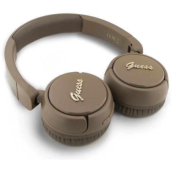 Słuchawki nauszne Guess Metal Logo Script - brązowe