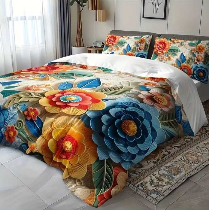 POŚCIEL 3D 3-częściowy 160x220cm KWIATY KOLOROWE komplet pościeli h241