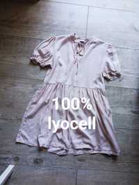 Sukienka Sukienka 100% lyocell babydoll pudrowy róż s petite