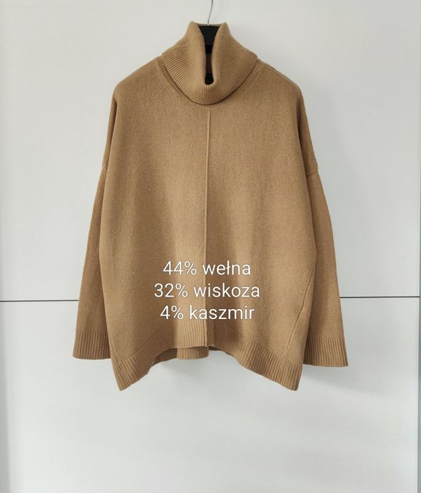 Golf Massimo dutti 38 M brązowy camelowy wełniany wiskozowy kaszmirowy