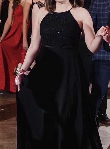 czarna elegancka długa suknia balowa cekiny maxi studniówka S 36 Jakes