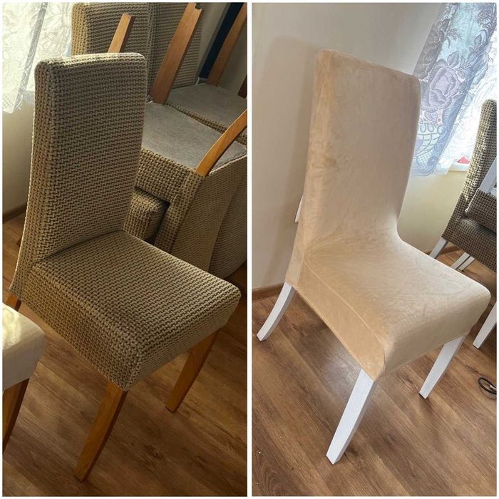 NOWY Komplet 6 pokrowców pokrowiec na fotel welurowy beżowy krzesło