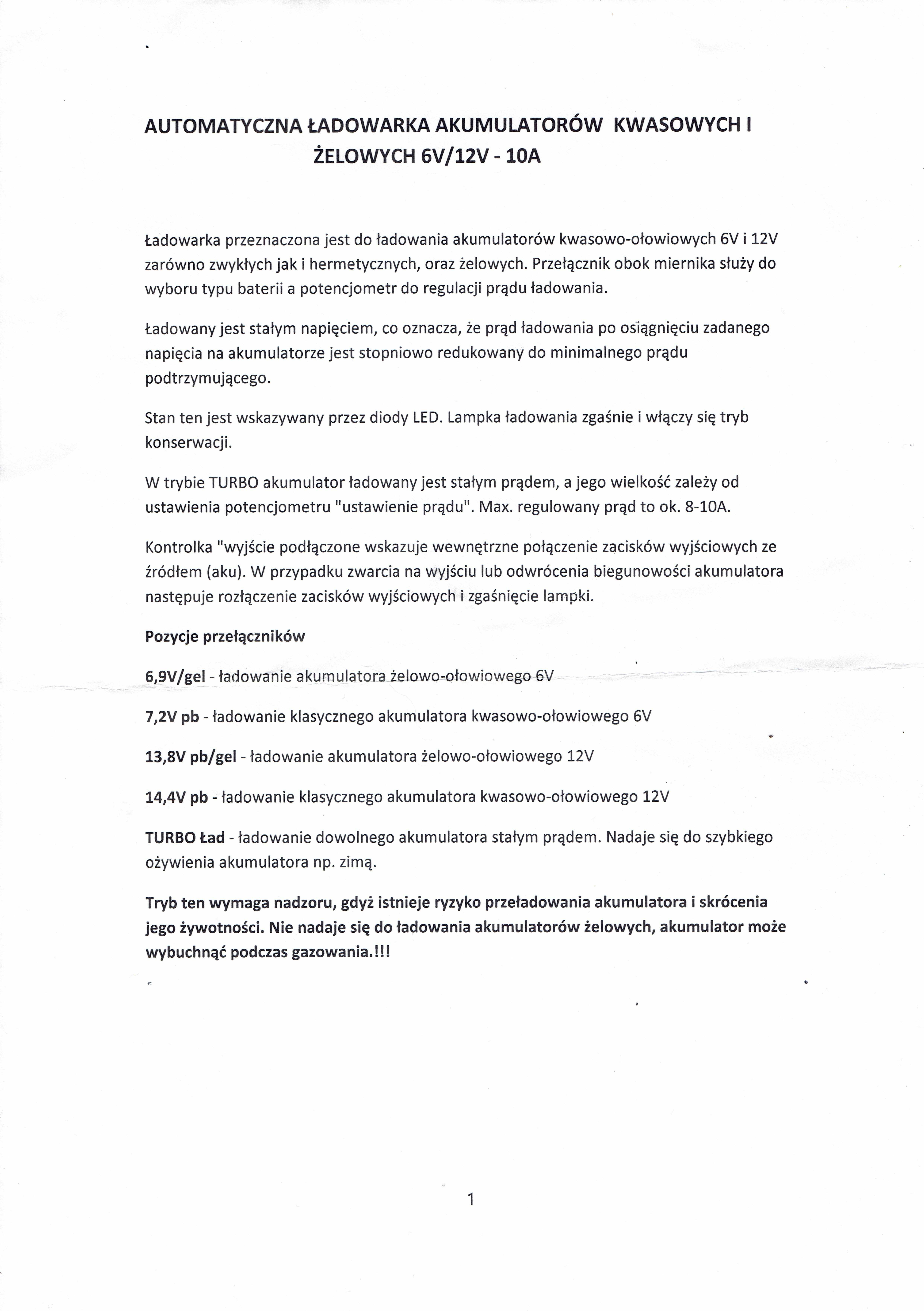 Ładowarka/Prostownik inwertorowy 10A.