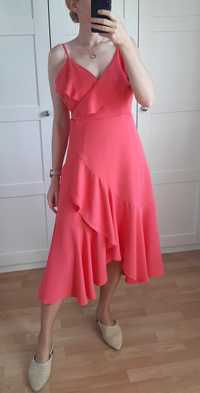 Letnia Sukienka Midi Karen Millen Różowa z Falbanami L
