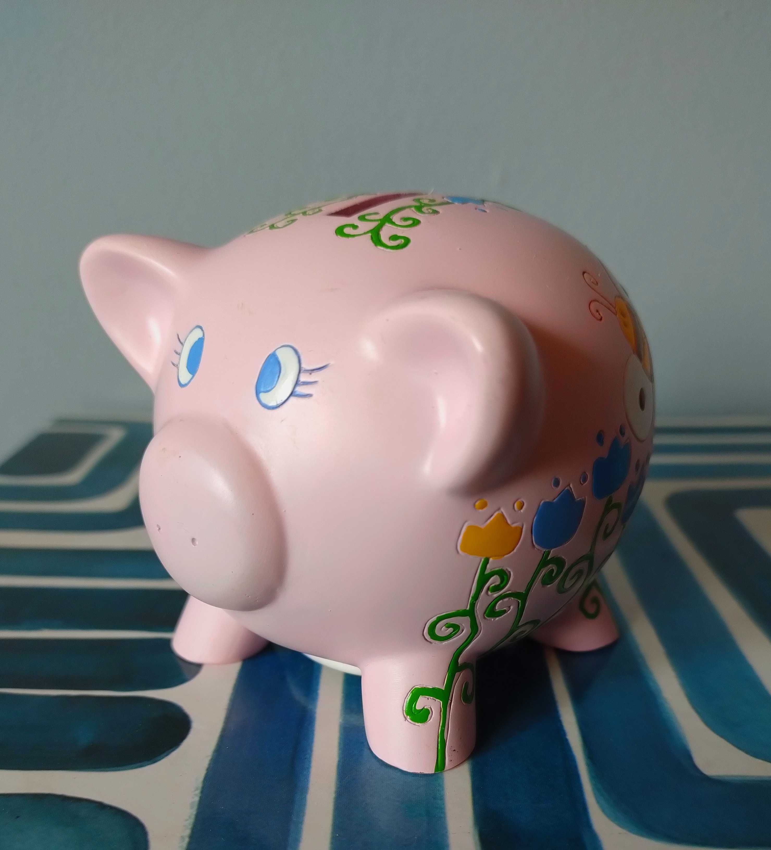 Skarbonka dla dzieci różowa świnka Piggy Bank Money Box ceramika