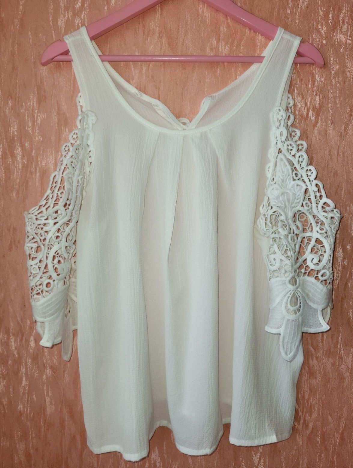 Туника кофта блузка с вышитым кружевным рукавом L-XL