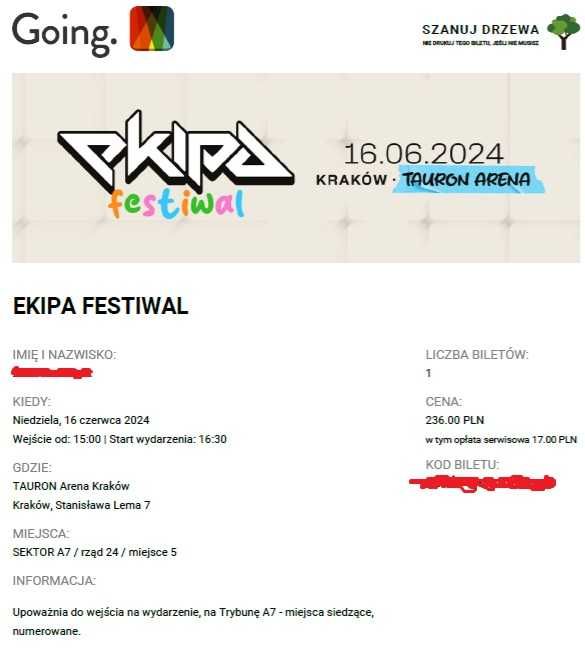 Bilet na EKIPA festiwal - Kraków 16.06.2024