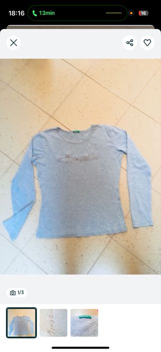Benetton- bluzka z długim rękawem i brokatowym logo S/XS