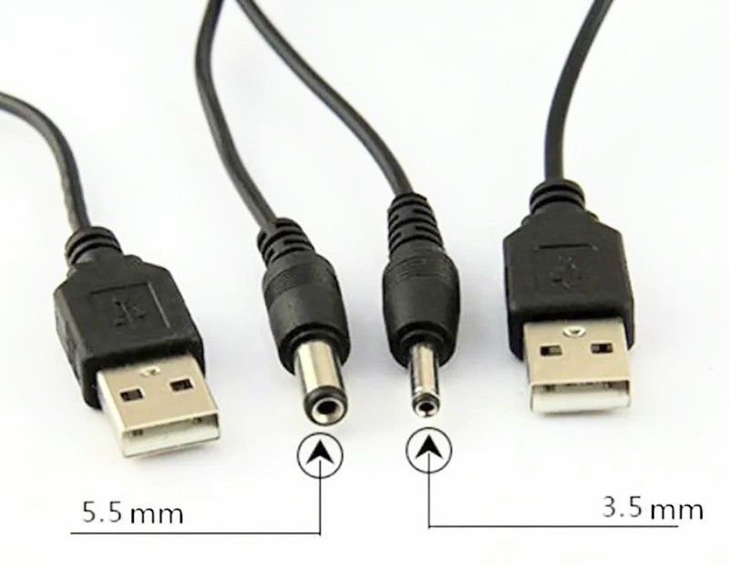 Кабель питания 5V USB 2.0А DC 3.5мм/1.35мм DC 5.5мм/2.1мм для зарядки