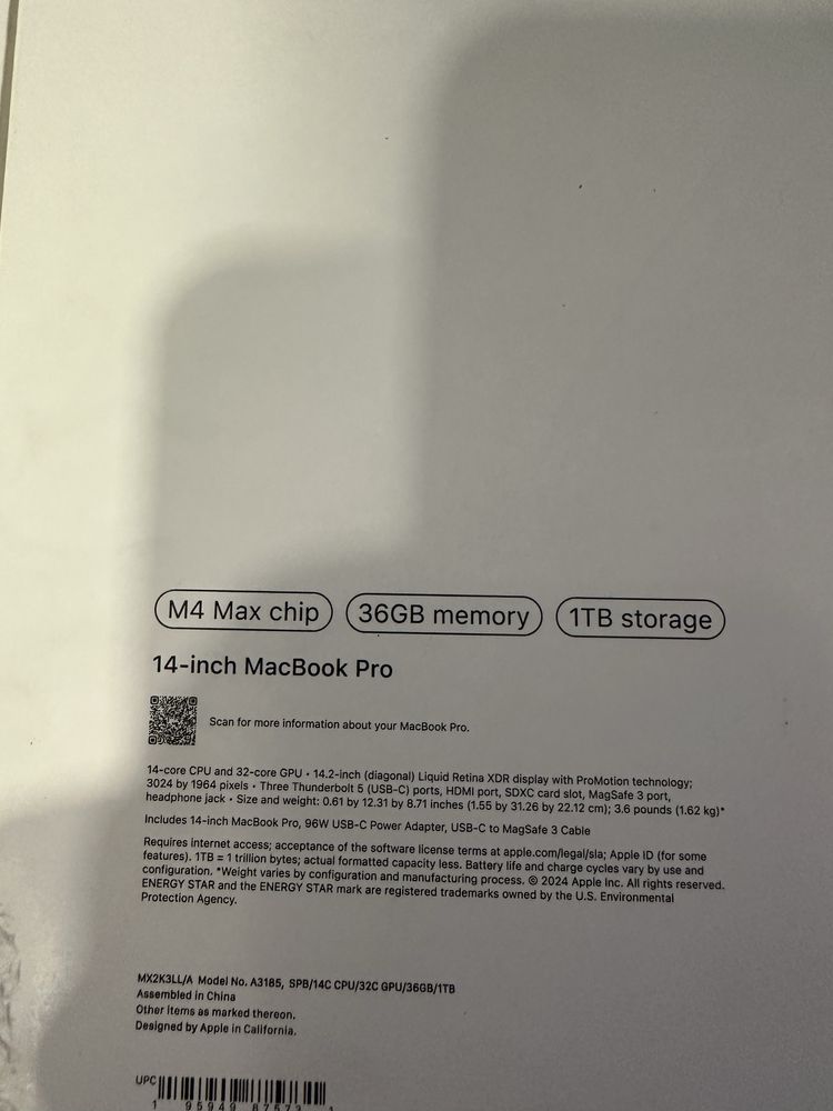 MacBook Pro 14 Space Black M4 Max 36/1Tb MX2K3 2024