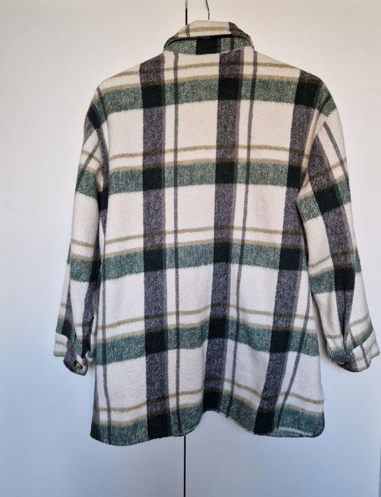 Zielona katana w kratę, oversize S,M,L, ciepła, z kieszeniami,