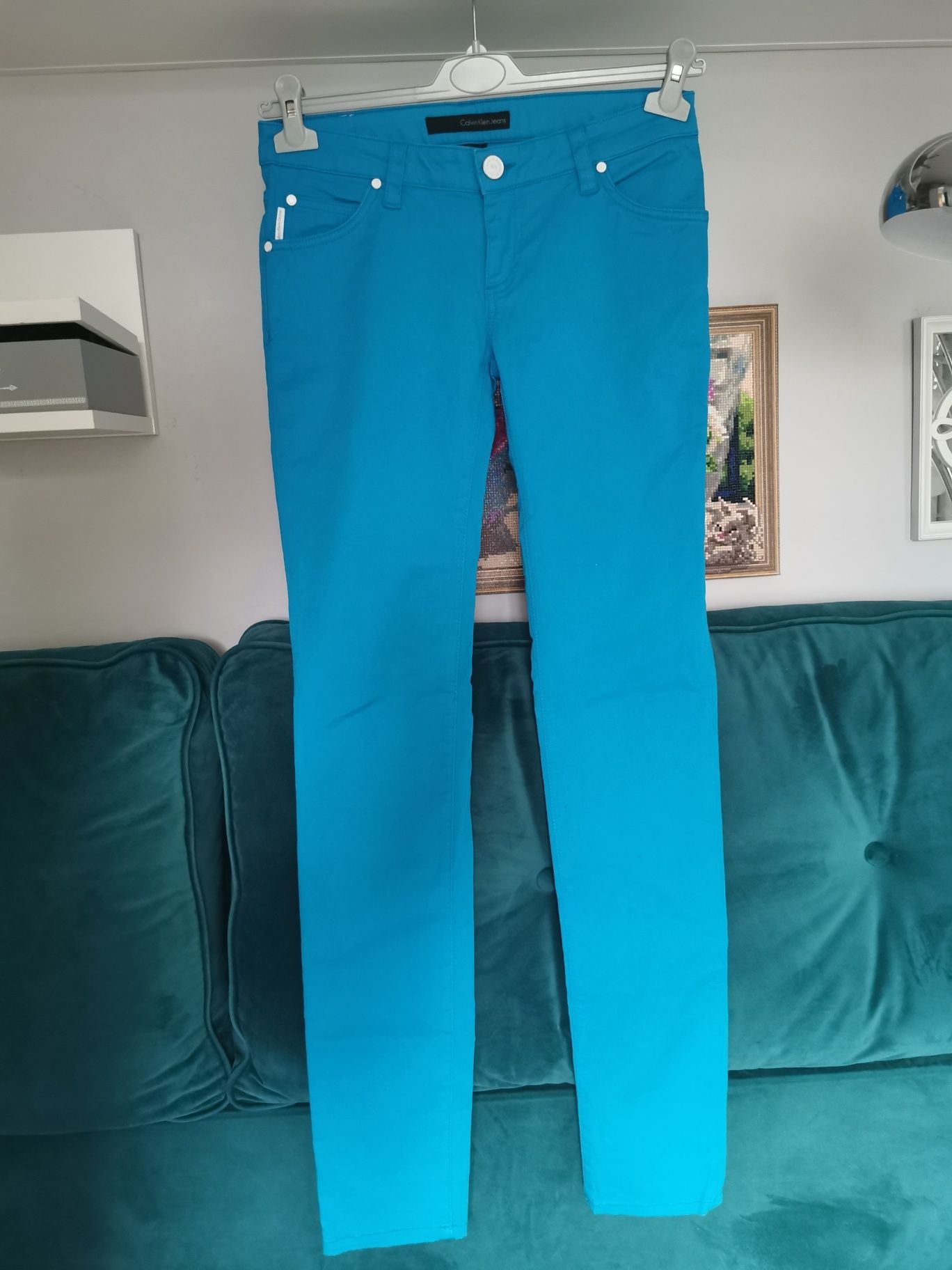 Jeasny Calvin Klein turkusowe Low Rise Skinny