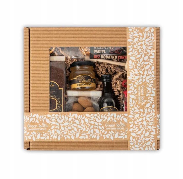 Zestaw Prezentowy Box Kawa Miód Syrop Czekolada Baton Migdały Kraft