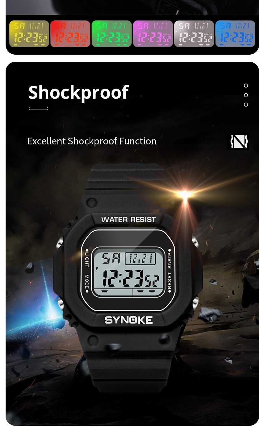 Zegarek elektroniczny męski Synoke sportowy stoper retro PRL WR50