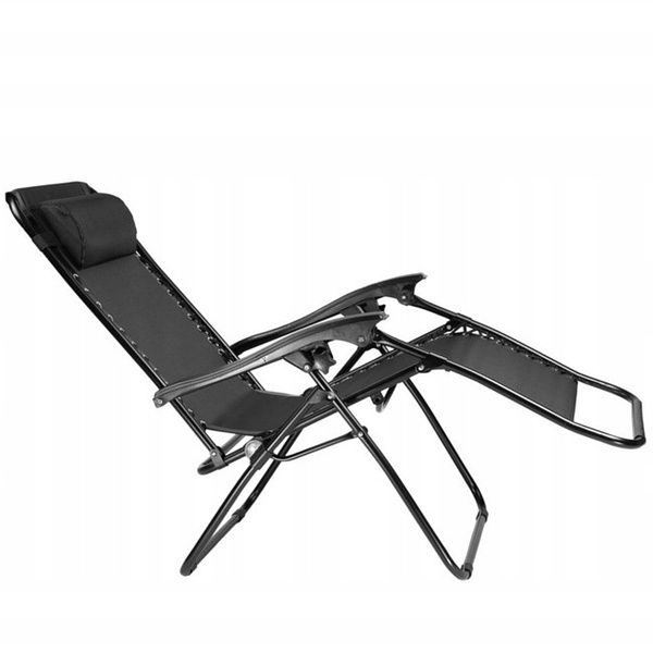 Садовий і пляжний шезлонг, розкладне крісло з підголівником, чорне
