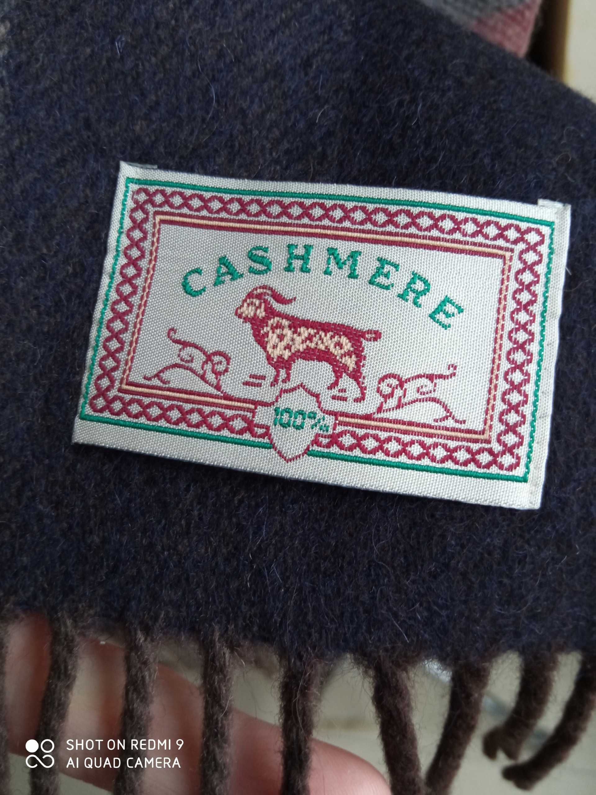 Cashmere 100% kaszmir milutki szal krata khaki burgund 175x29 cm