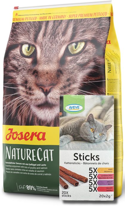 Josera NatureCat 2kg + 20x Kabanosy dla kota Aveve 2g