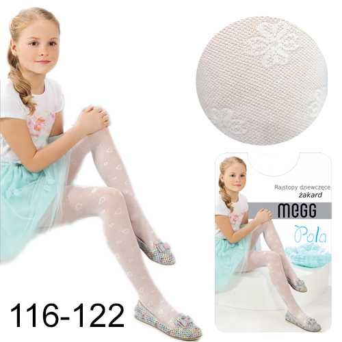 Rajstopy dziewczęce 20 DEN białe KWIATEK żakard POLA 116-122