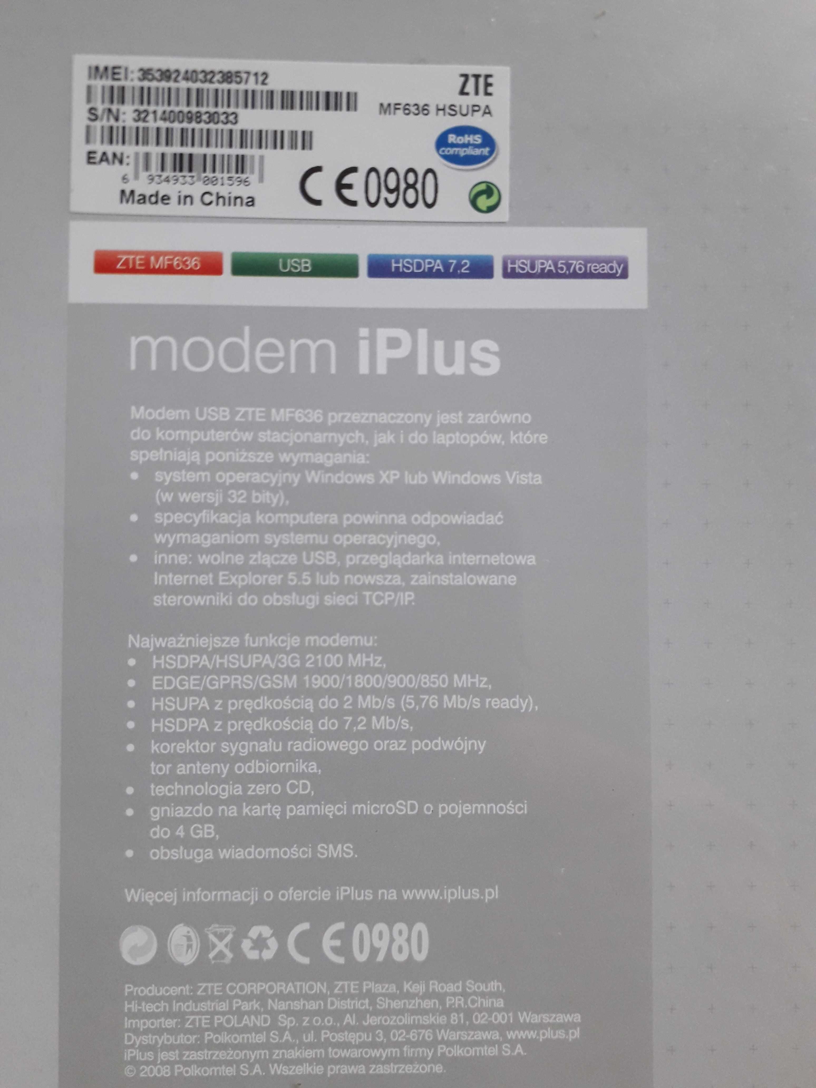 Modem USB ZTE MF 636 - uszkodzony, ale do łatwej naprawy