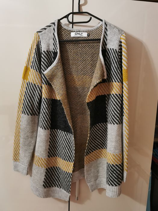 Kardigan narzutka sweter sweterek Only 38 M krata paski