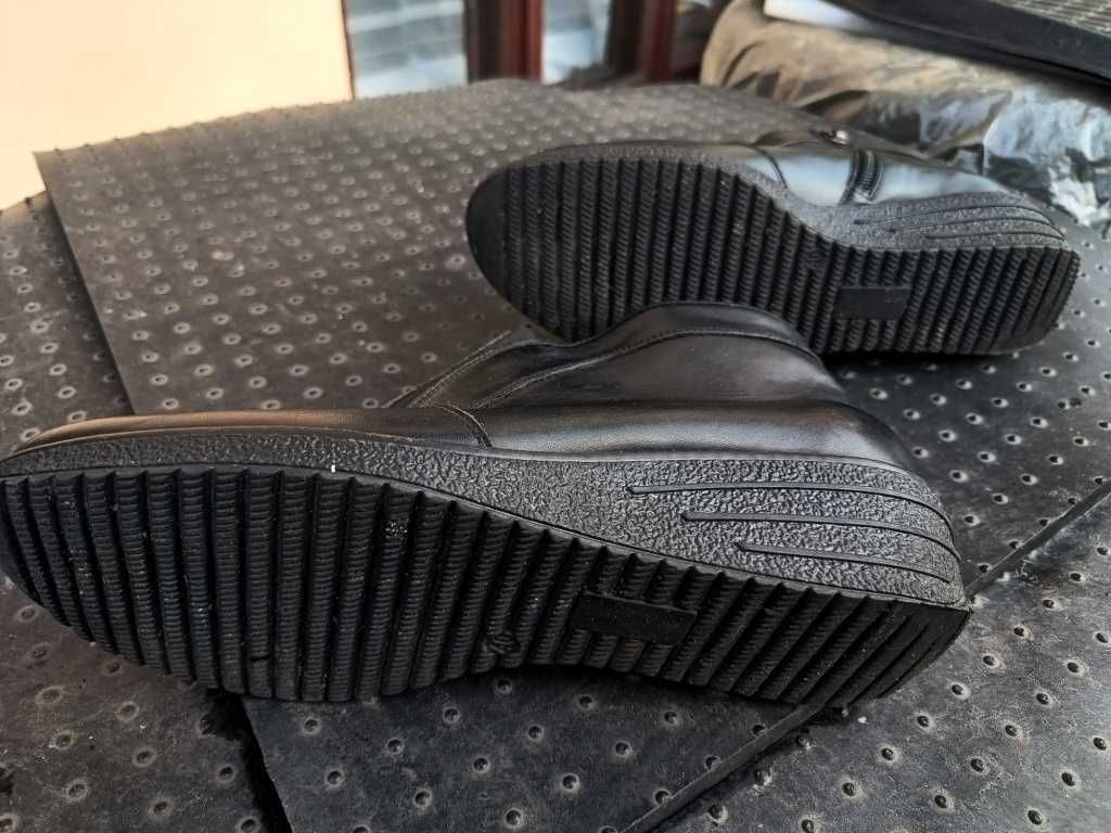 Buty-Kozaki Damskie BOTKI Koturno r40 Natural Skóra100% CZARNE I-Klasa
