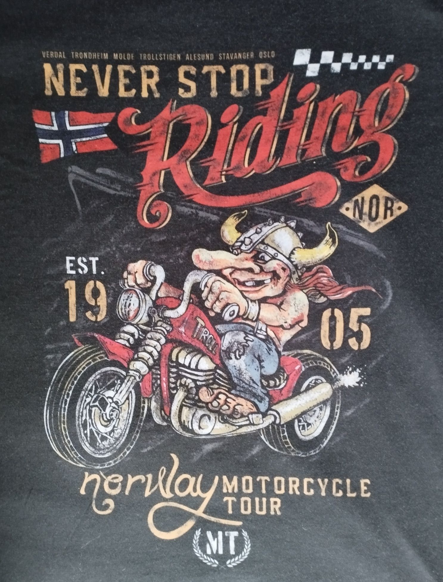 Koszulka męska motocyklowa  Norway Biker Troll Motorbike Tour , czarna
