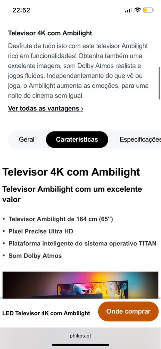 TV plasma de 65” Philips