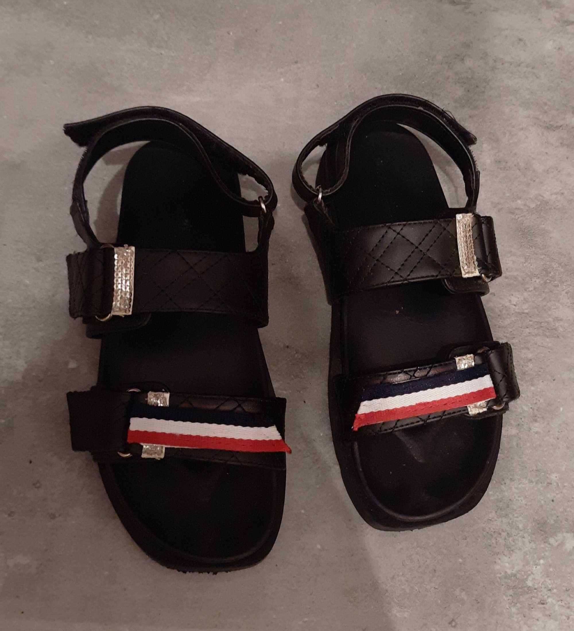 Buty sandaly czarne hilfiger 39 pikowane rzepy gruba podeszwa