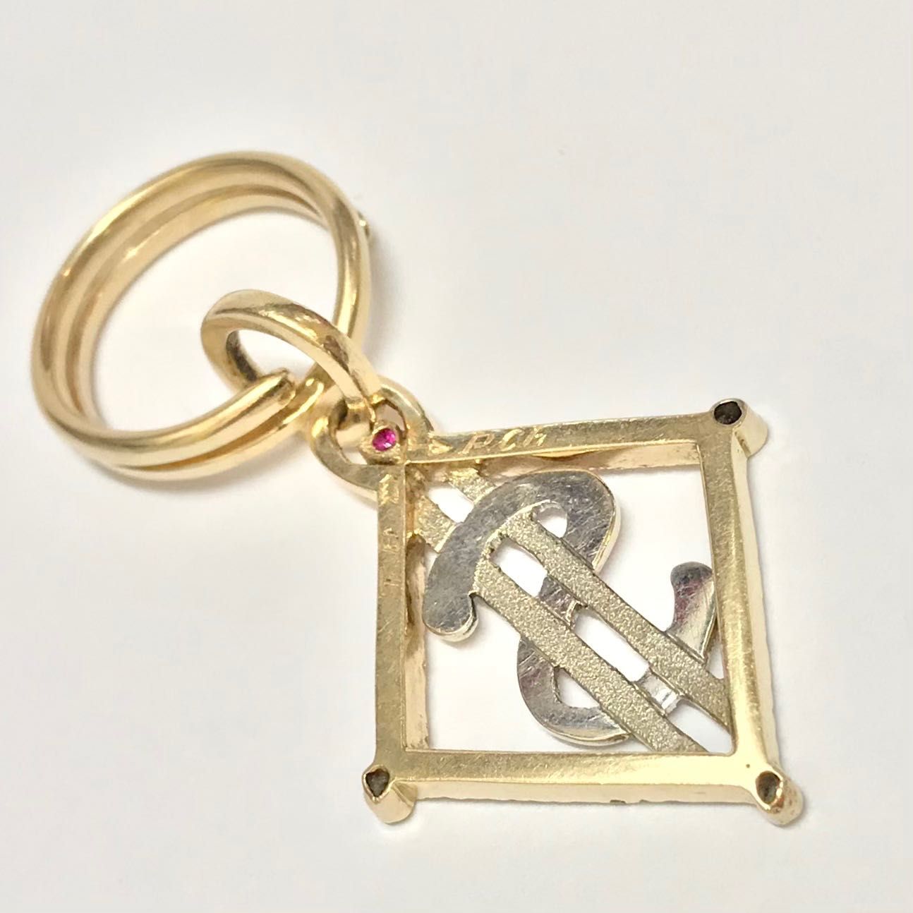 Złoty BRELOCZEK brelok 585 14K z DIAMENTAMI 0.5ct i RUBIN DOLAR ameryk