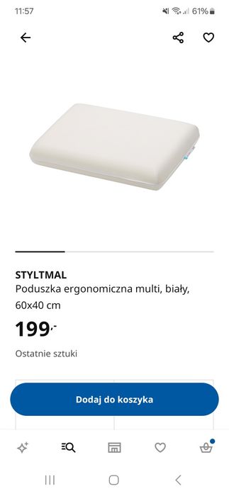 Poduszka ergonomiczna ikea 60x40 Styltmal