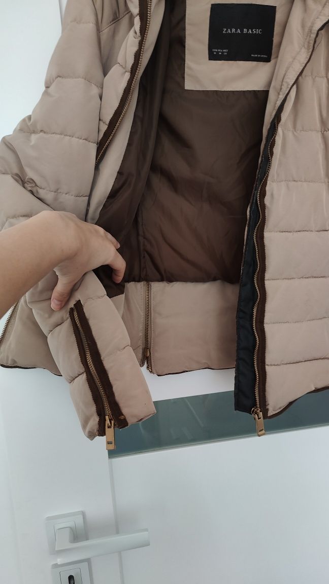 Kurtka ZARA XS 34 beżowa camel futerko przejściowa zimowa