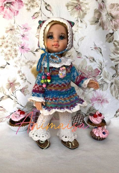 Вязаные  милые комплекты    одежды для кукол Паола Рейна 32 -34 см