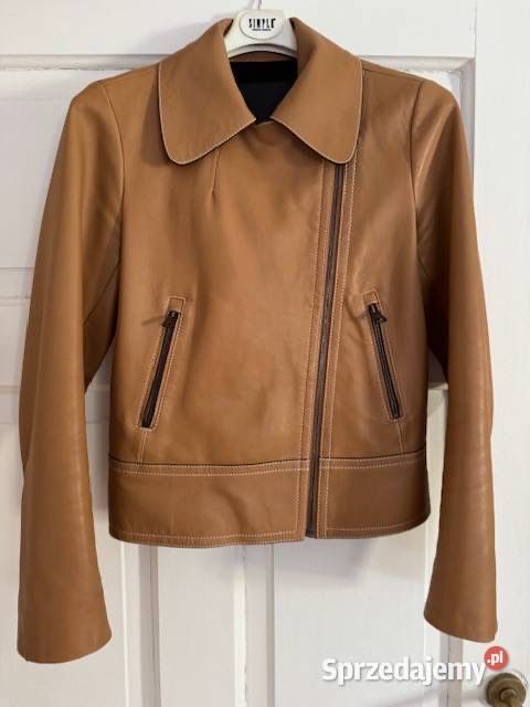 Massimo Dutti kurtka skórzana damska XS camel brąz skóra naturalna