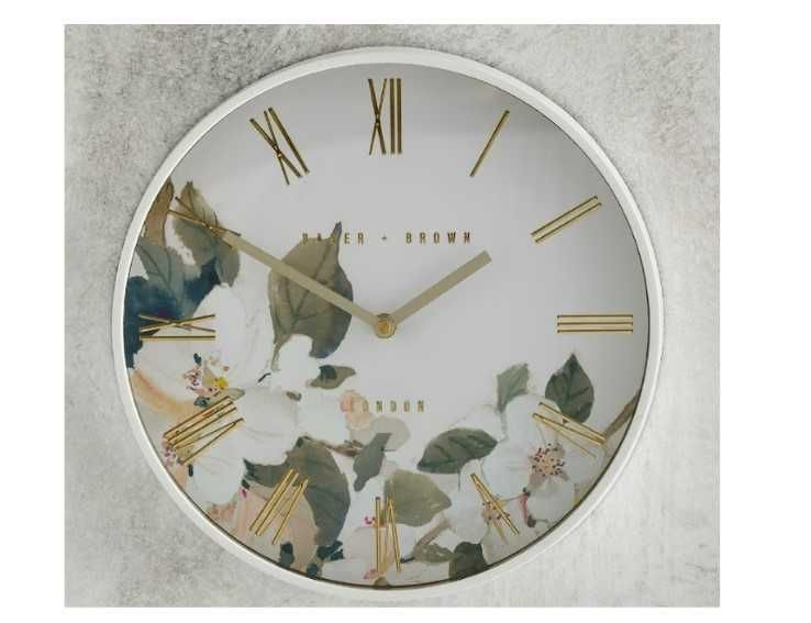 Zegar Ścienny Cyfry Rzymskie Biały Złoty 30cm