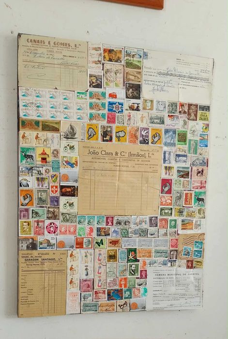 Antigo Cartaz (Decorativo/Coleção) com Selos, Documentos Antigos