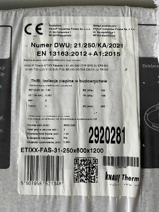 Styropian Knauf ETIXX Fasada EPS λ 31 (grubość 25cm, 20 paczek)