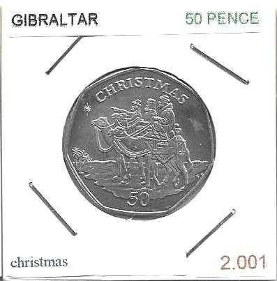 Gibraltar - - - 50 Pence - 2001 - - - Christmas - - - Moeda