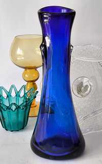 Piękne stare kolorowe szkło Tarnowiec kobalt  wazon 36 cm