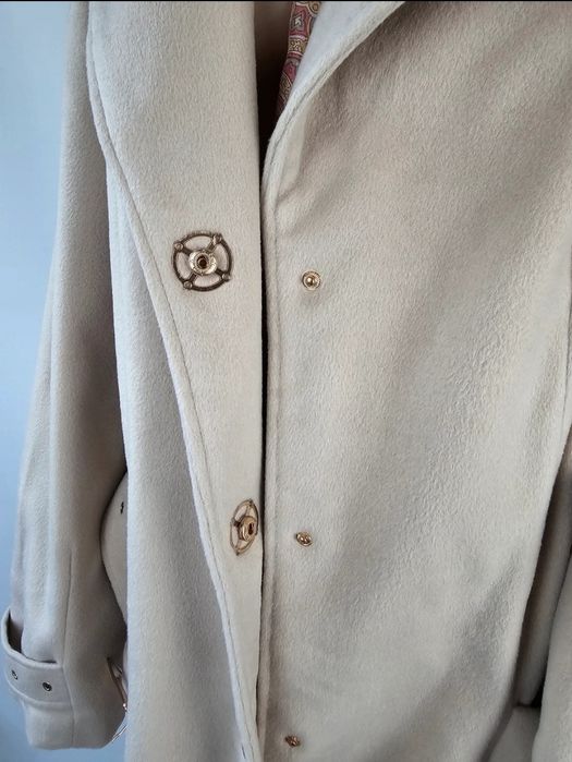 Nowy beżowy płaszcz jednorzedowy z paskiem rękawy patki Lost Ink 5XL