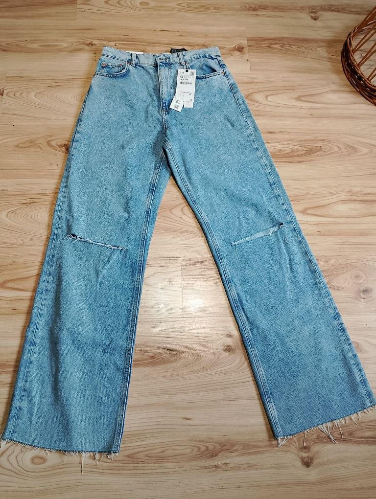 Nowe Damskie Niebieskie Spodnie Jeansowe Dżinsowe Zara Ripped Arizona