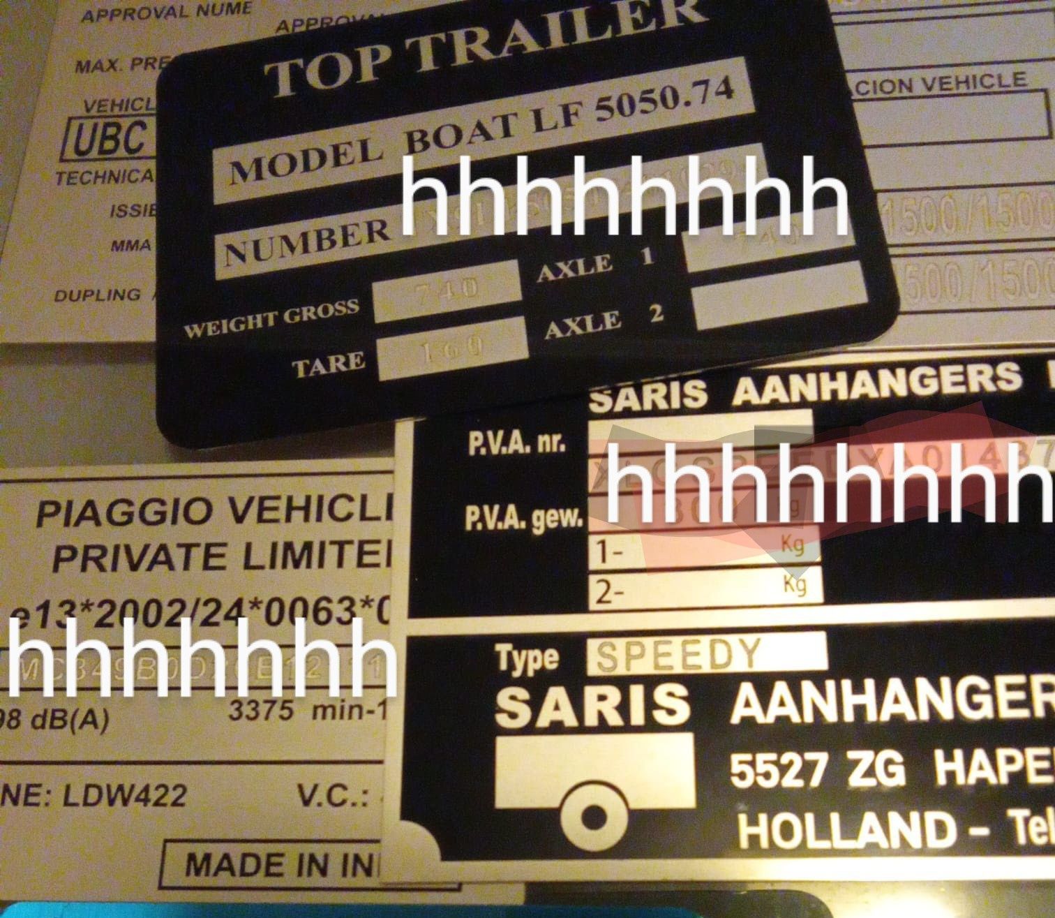 Placas identificação número do quadro
