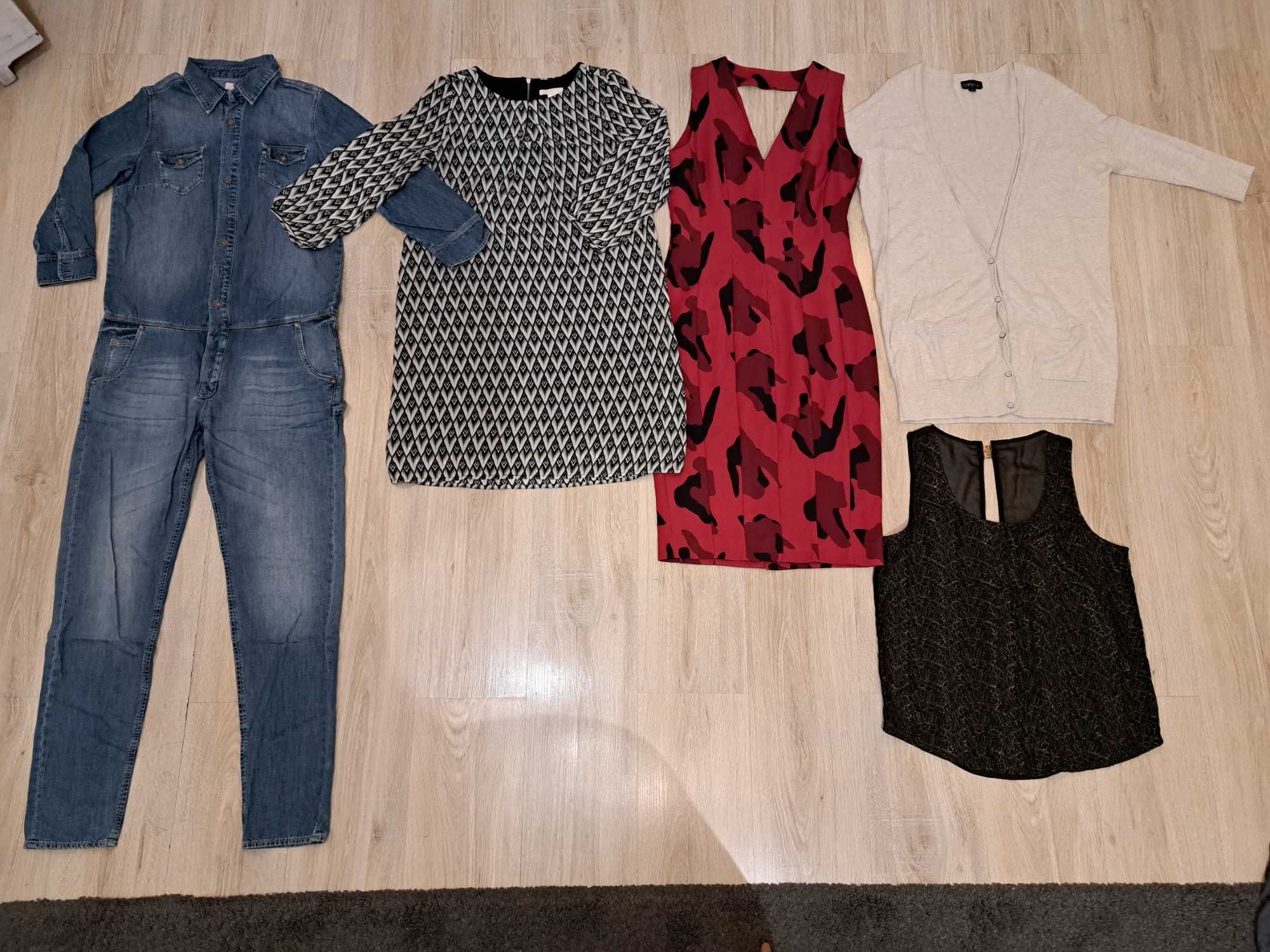 Zestaw ubrań H&M, 2 sukienki, kombinezon, bluzka, sweterek, roz. S