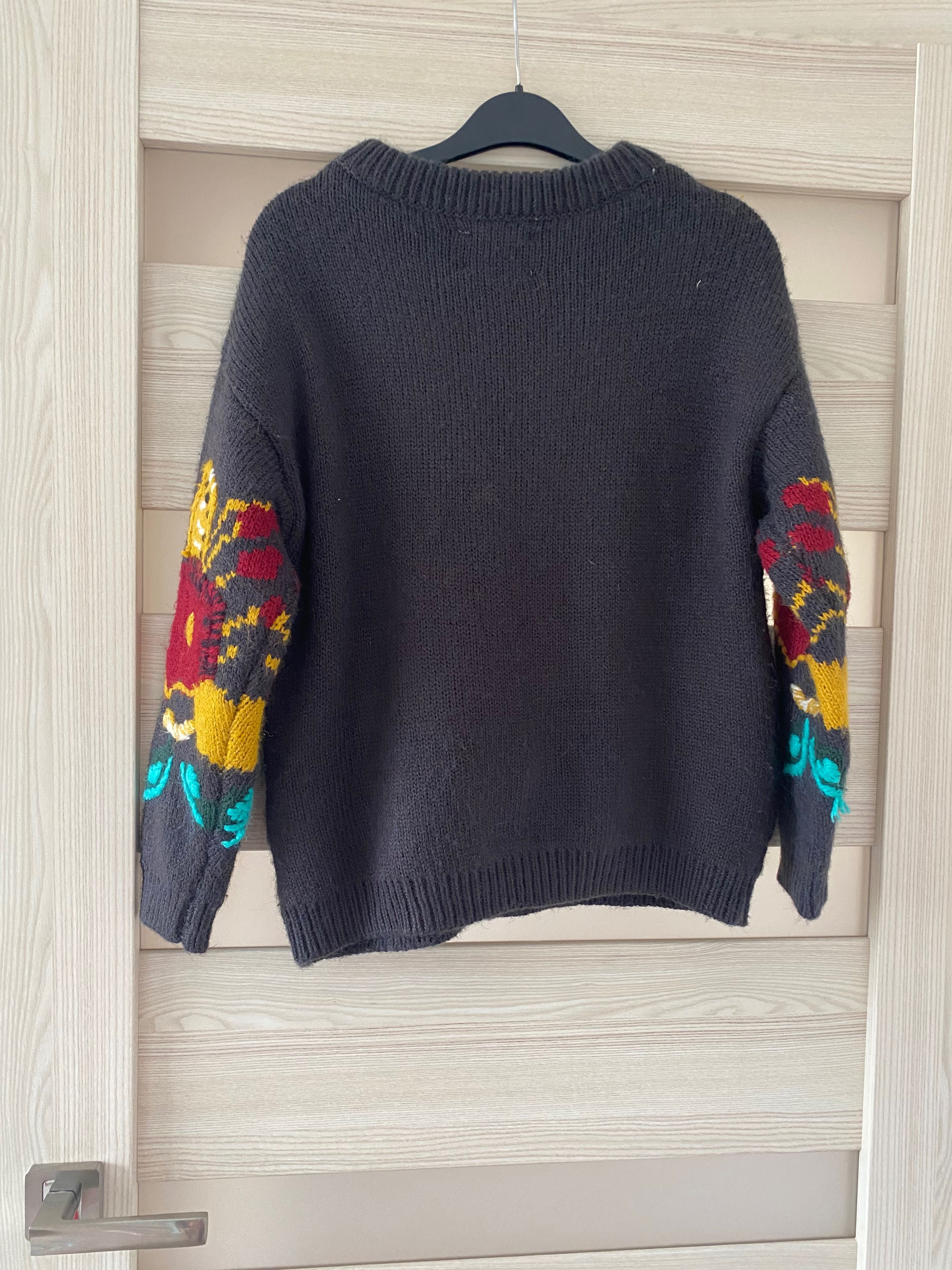 Sweter zara szary czarny wzory aplikacje must have poszukiwany