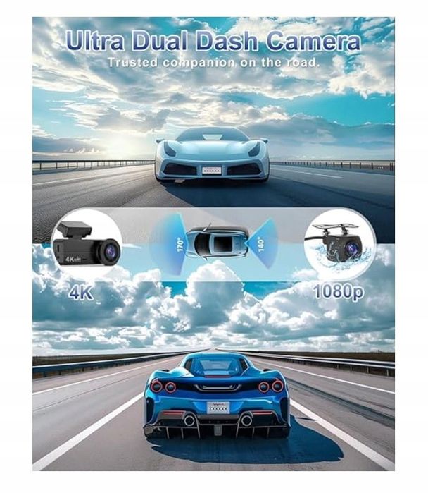 Wideorejestrator kamera samochodowa 4K wifi przód tył 2w1