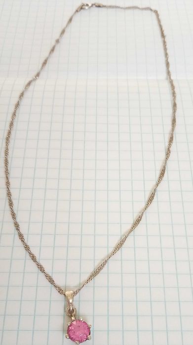 Кулон підвіска з рожевим каменем, на ланцюжку. Срібло 925 проба