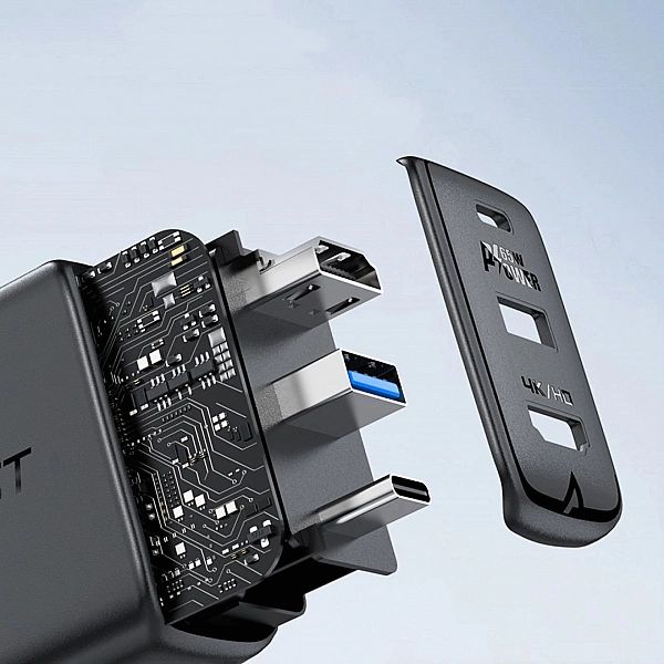 Acefast 2w1 ładowarka sieciowa GaN 65W USB Typ C / USB, adapter przejś