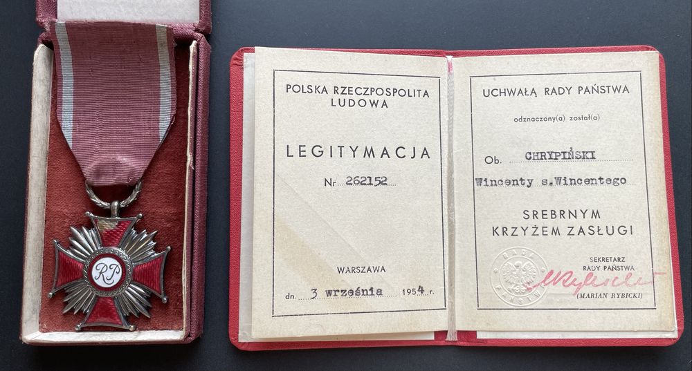 Srebrny Krzyż Zasługi RP bierutowski z legitymacją oryginalne pudełko